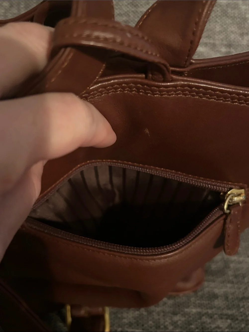Liz Claiborne Brown Leather Drawstring Bucket Bag